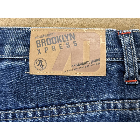 Vintage Brooklyn Xpress Shorts Mens Denim Jorts Faded Baggy JNCO Style 36x13 - Picture 6 of 10